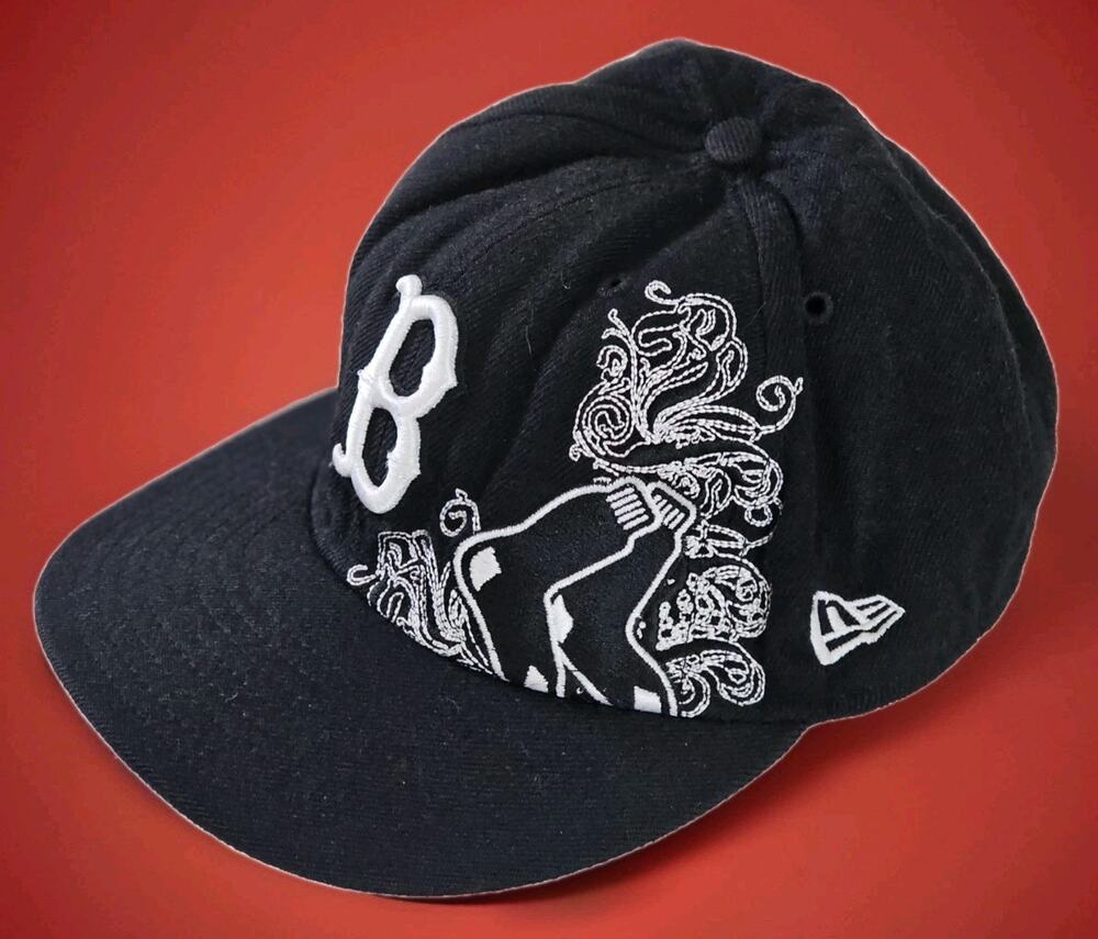Boston Red Sox MLB Hat Baseball 59Fifty New Era Fitted Cap Black White Sz 7 1/4